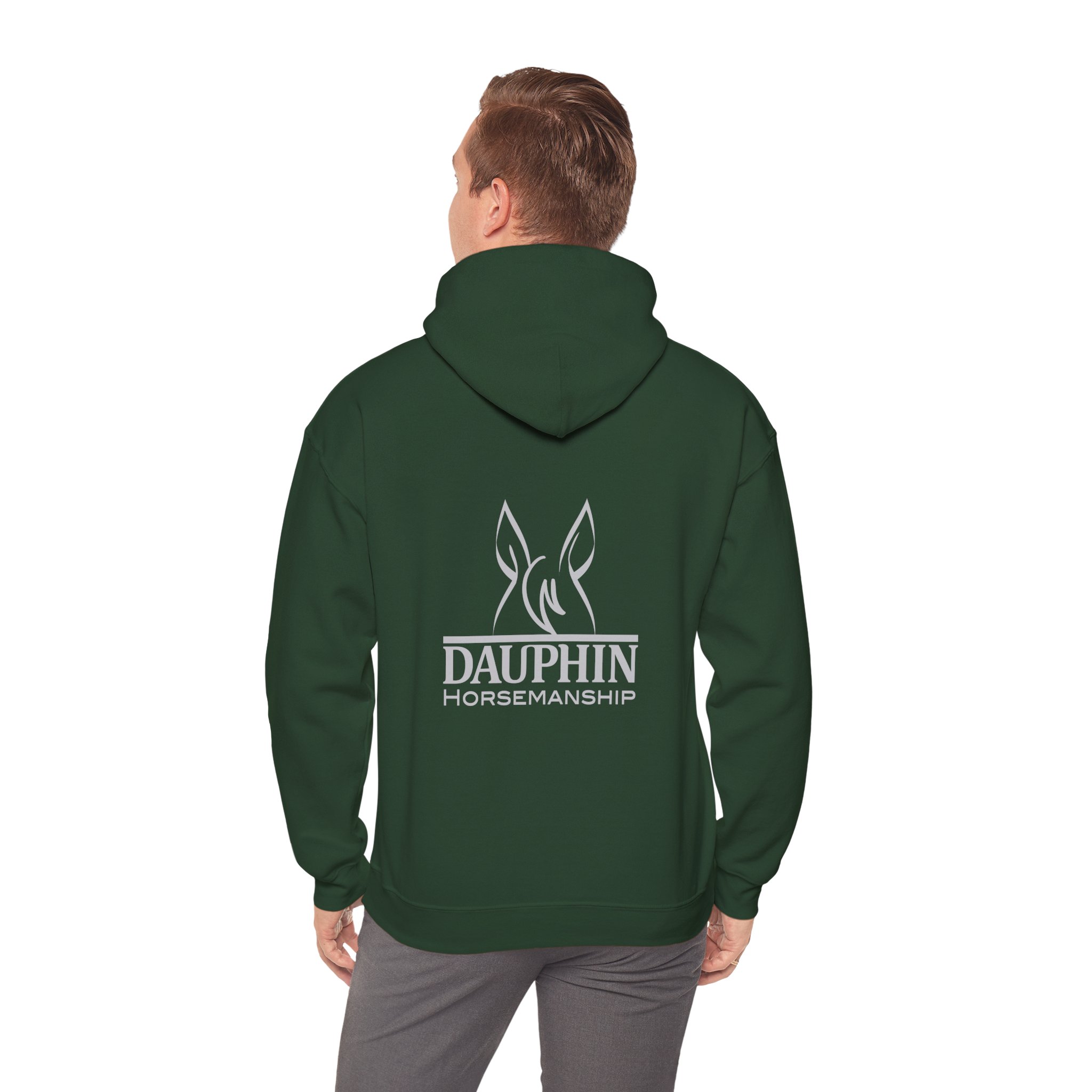 Hooded Sweatshirt with Front Logo and Big Back Logo - Unisex, Forest Green/Royal Blue/Red with White Logo - Image 2