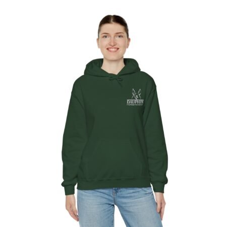 Hooded Sweatshirt with Front Logo and Big Back Logo - Unisex, Forest Green/Royal Blue/Red with White Logo